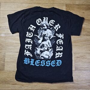 Black Graphic Tee with Blue Accents